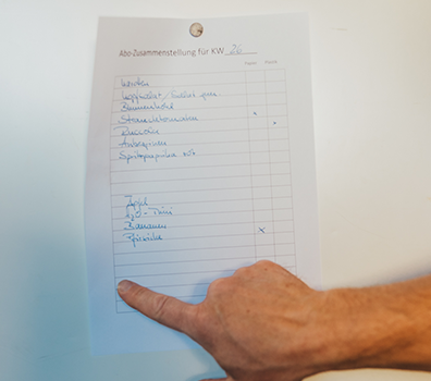 Wochenplan für den Kommissionierer bei der Albbiokiste